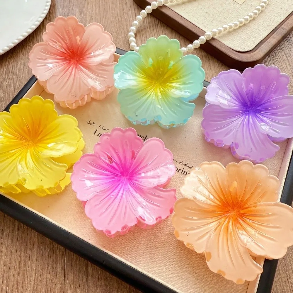 3-teiliges Set Farbverlauf-Haarklammern Hibiskus Acryl Hawaiianische Blumen-Haarspange Süße Blumen-Pferdeschwanzklammer Sommer-Haaraccessoires – Detail 10