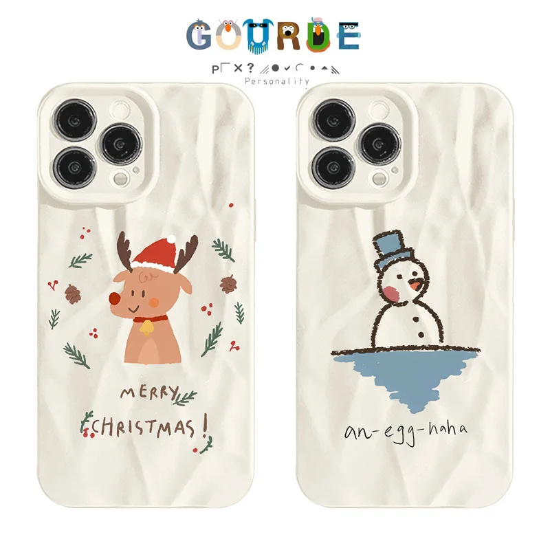 Gourde Cute Casing Christmas Reindeer Snowman Phone Case for Iphone 16 15 14 13 12 11 Pro Max IP 7 8 Plus Iphon X XS XR Xs Max