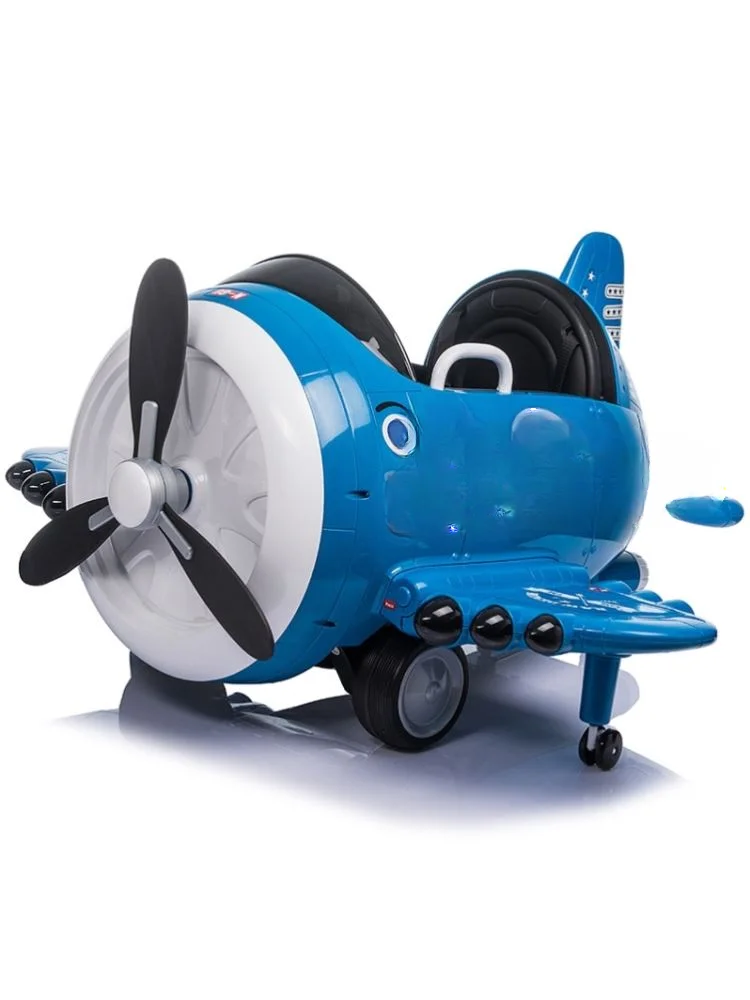 

Children's electric car retro propeller plane remote control four-wheeled car can seat children's toys with swinging stroller