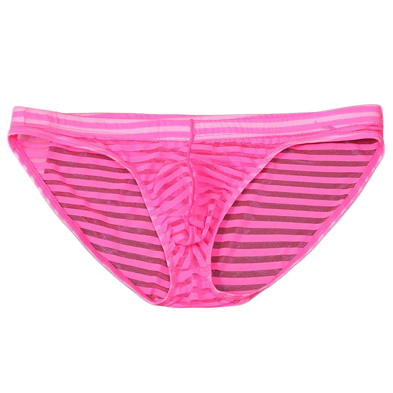 Men's Breathable Underwear L ow Waist Striped Briefs Ultra-thin Mesh Sexy Transparent Mesh Quick-drying Brief Underpants 5