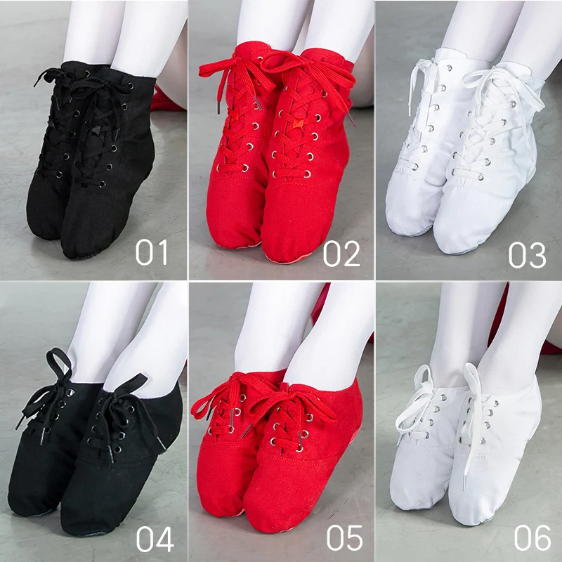 Women Dancing Boot Shoes Low Heel Soft Sole Canvas Lace Up Ballet Shoes Dance Slippers Gymnastics Training Shoes