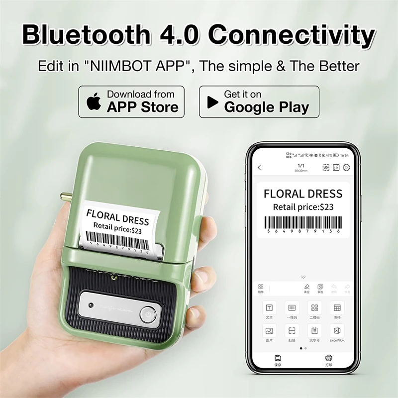 Niimbot-Imprimante d\'étiquettes portable B21, étiqueteuse Bluetooth sans fil, machine de poche auto-arina multifonctionnelle