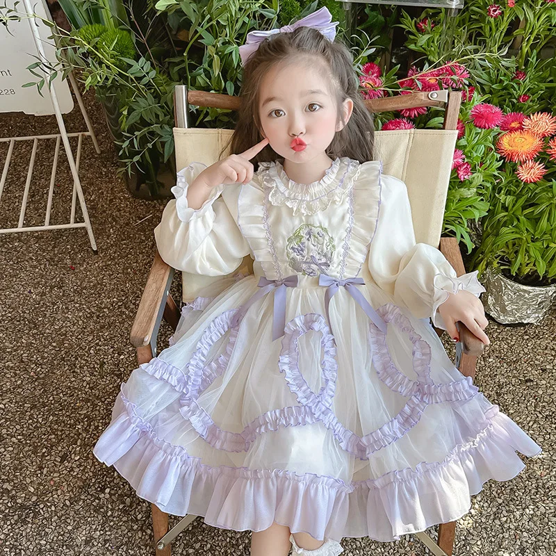 2025 Girl Lolita Dress New Spring Long Sleeves Children Princess Dresses Birthday Party Kids Clothing Elegant Ball Gown Frocks