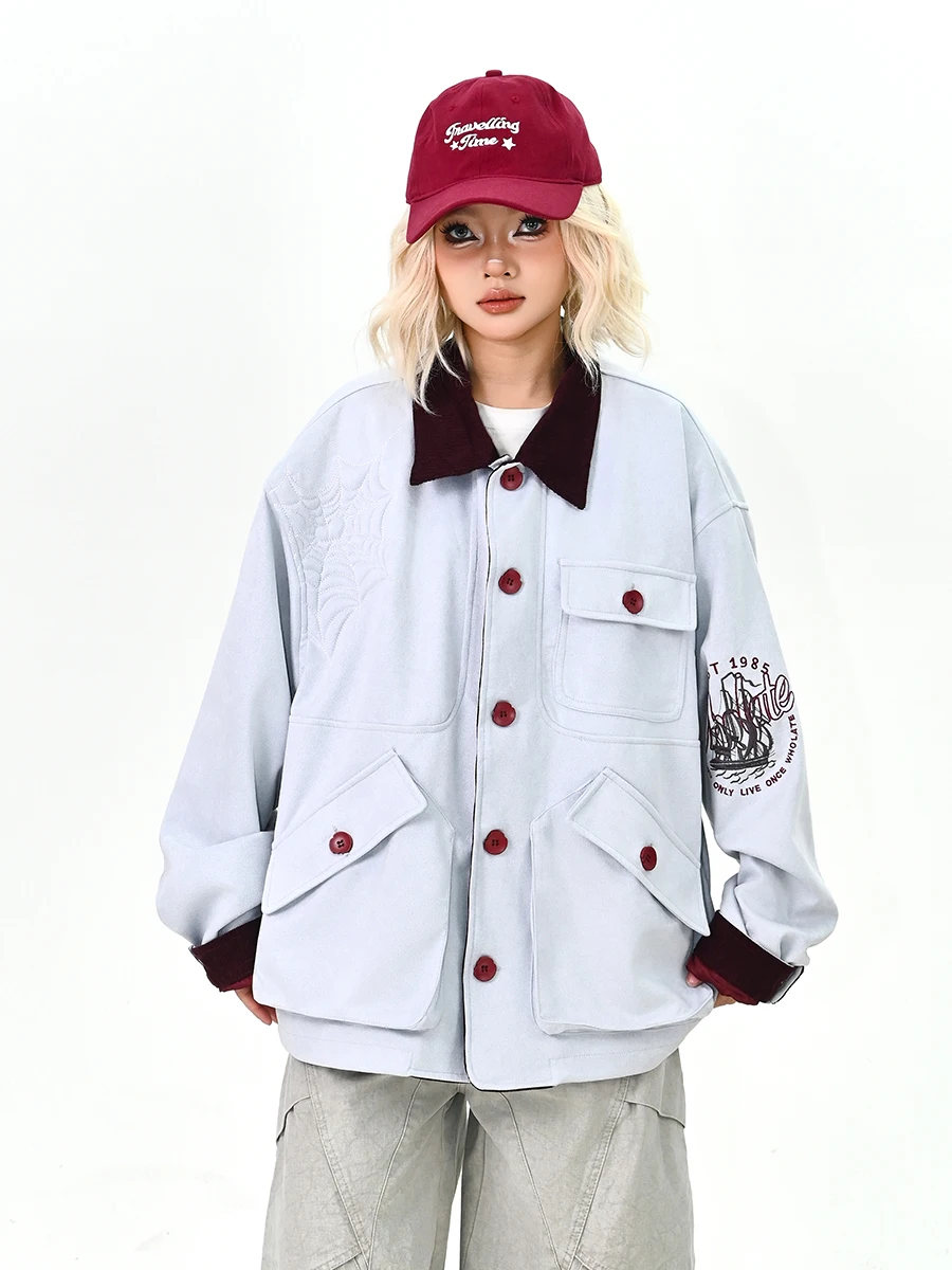 

Свободная женская куртка на пуговицах с карманами, воротником-стойкой, в уличном стиле, весна 2026, модная корейская куртка в студенческом стиле