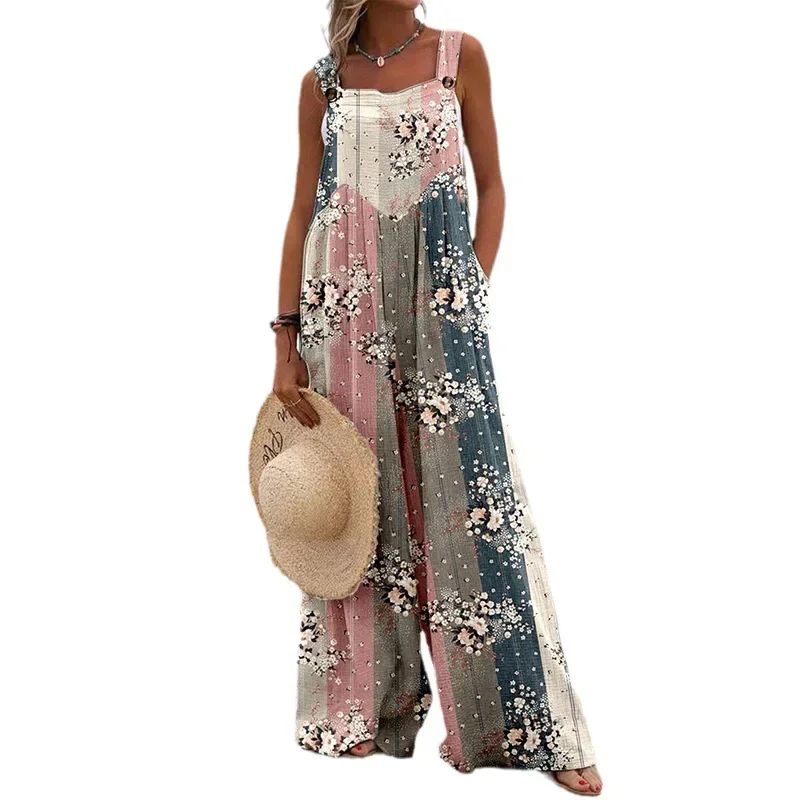 

Floral Print Wide Leg Suspender Jumpsuit Summer Jumpsuit Women 2025 Sling One Piece Playsuit Wide Leg Pants High Waist Rompers