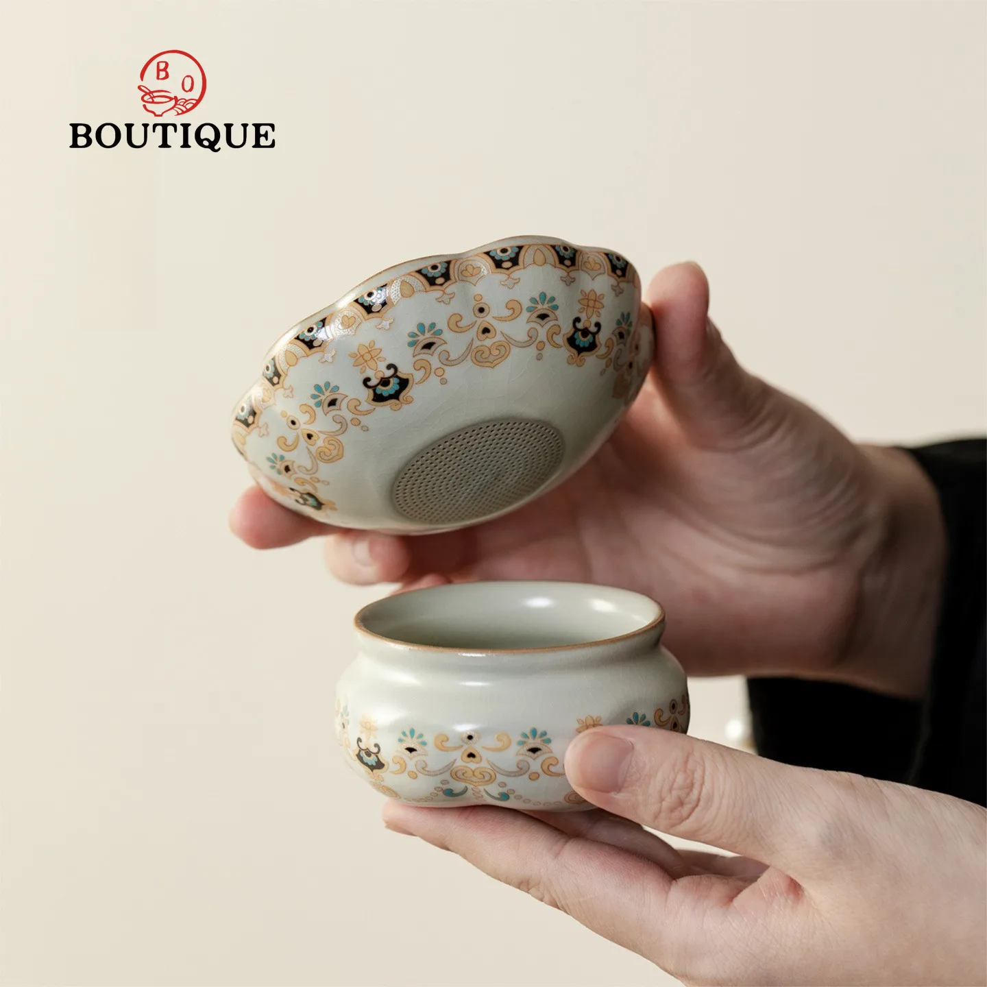 Ceramic Ru Kiln Tea Strainer Set Tea Filter Open Slice Crackle Glaze Tea Sieve Tool Accessories Infusers Teapot Infuser Stainer