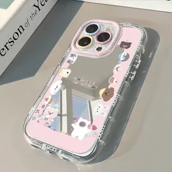 Mirror Phone Case For iPhone 16 15 14 13 12 11 Pro Max XR XS MAX 7 8 PLUS Case Mirror Pink Border Animal Protection Cover