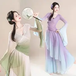 Classical Dance Body Rhyme Dress Dance Performance Dress Set Chinese Ethnic Dance Practice Dress Horn Sleeve Body Dress Skirt