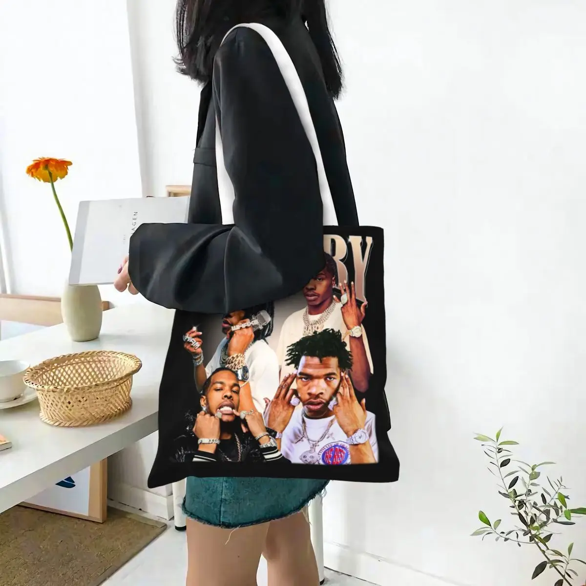 Bolso de mano de pierna de arranque para hombre y mujer, bolsa de comestibles de gran capacidad para estudiantes, Rapper Lil Baby Homage, Hiphop