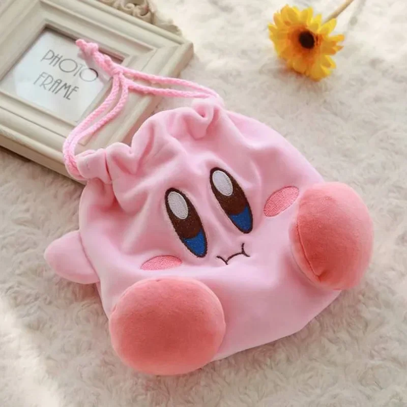 Star Kirby Storage Bag Plush Cosmetic Bag Cute Plush Toy Portable Drawstring Pocket Kawaii Kirby Cartoon Pink Coin Purse Gift