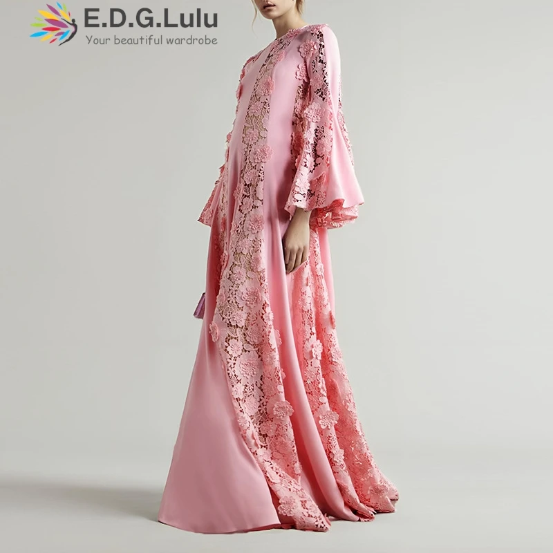 

EDGLuLu Fashion Women's Clothing 2024 Sets Fashion Lace Patchwork Loose Long Dress+Strap Dress Pink Two Piece Outfits Women 0728