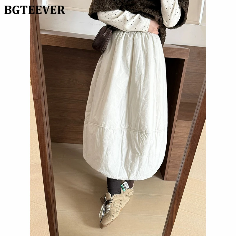BGTEEVER Chic Stylish Thicken Warm Loose Female A-line Skirts Autumn Winter Casual High Waist Pockets Ladies Mid-Length Skirts