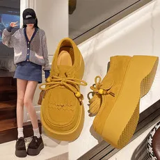 

Женские лоферы из матовой кожи с кисточками, увеличивающие рост весной и осенью, повседневные одинарные туфли с бисквитом