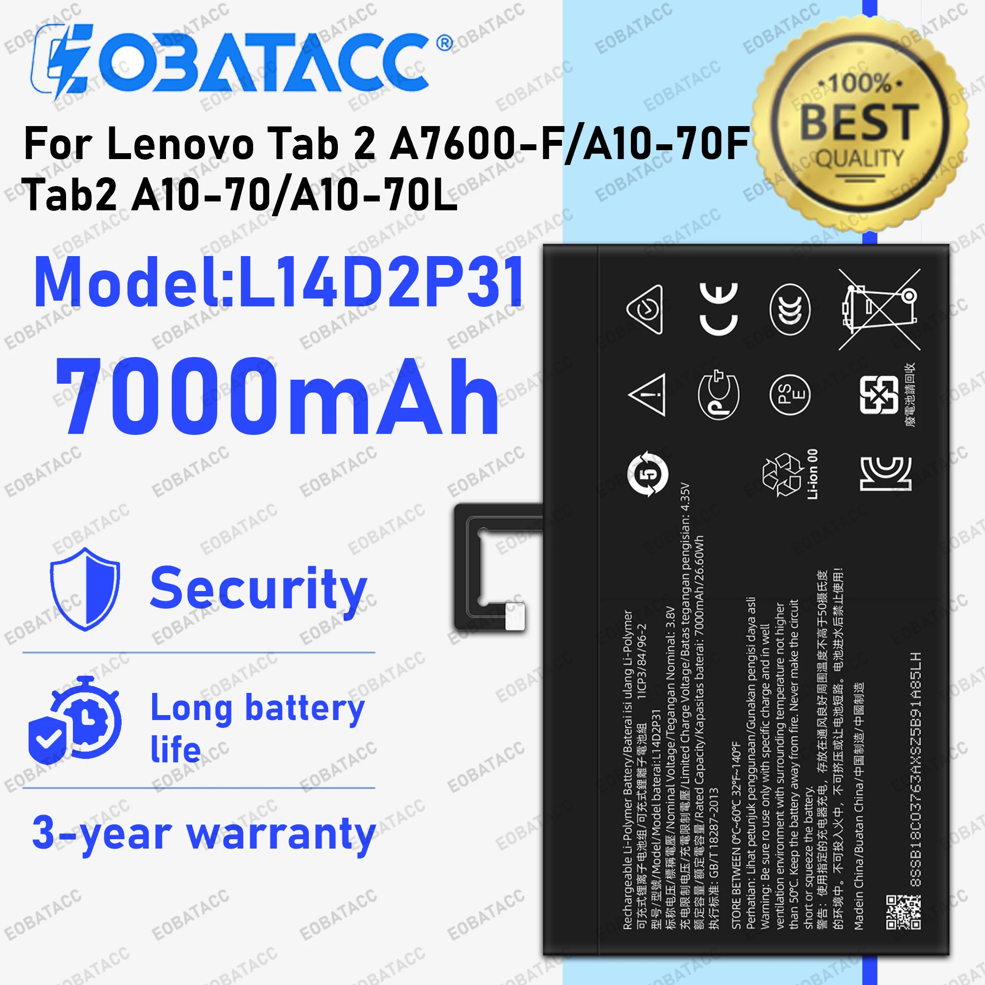 

100% New Zero Cycle Battery L14D2P31 For Lenovo Tab 2 Tab2 A7600-F A10-70 A10-70F A10-70L TB2-X30L TB2-X30F TB2-X30M Batteries