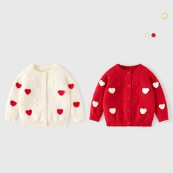 Autumn Toddler Girls Sweaters Cotton Knitted Love Embroidery Solid Long Sleeve Versatile Baby Girls Coat Kids Girls Knitwears