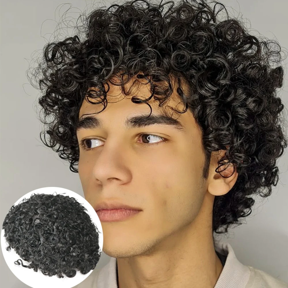 Natural Curly Cabelo Humano Toupee para Homens, Durável Fine Mono PU Base, Homem Hair Prothesis System, Hairpieces, 100% Cabelo Humano, 20mm, 30mm