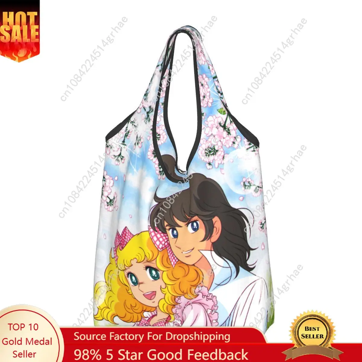 Custom Custom Candy Candy Grocery Tote Shopping Bags Kawaii Anime Manga Cartoon Girl Shoulder Shopper Bag Large Capacity Handbag