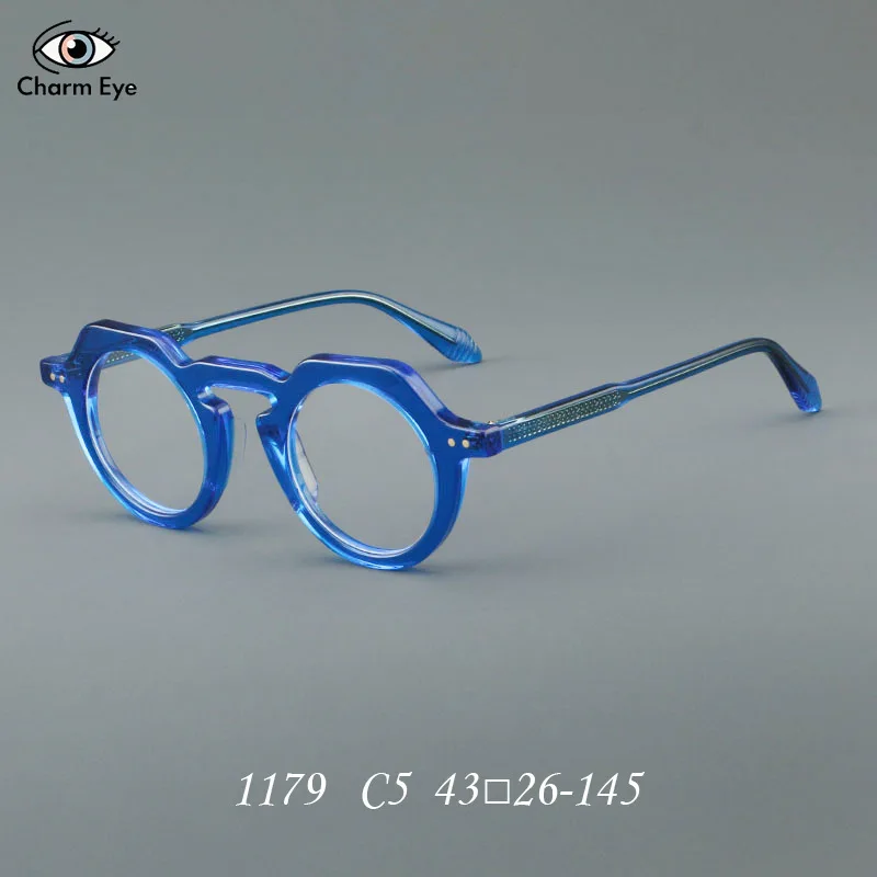 Blue Glasses Women Retro Optical Circular Acetate Eyeglasses Frame 1179 Men Prescription Myopia Reading Progressive Eyeglass