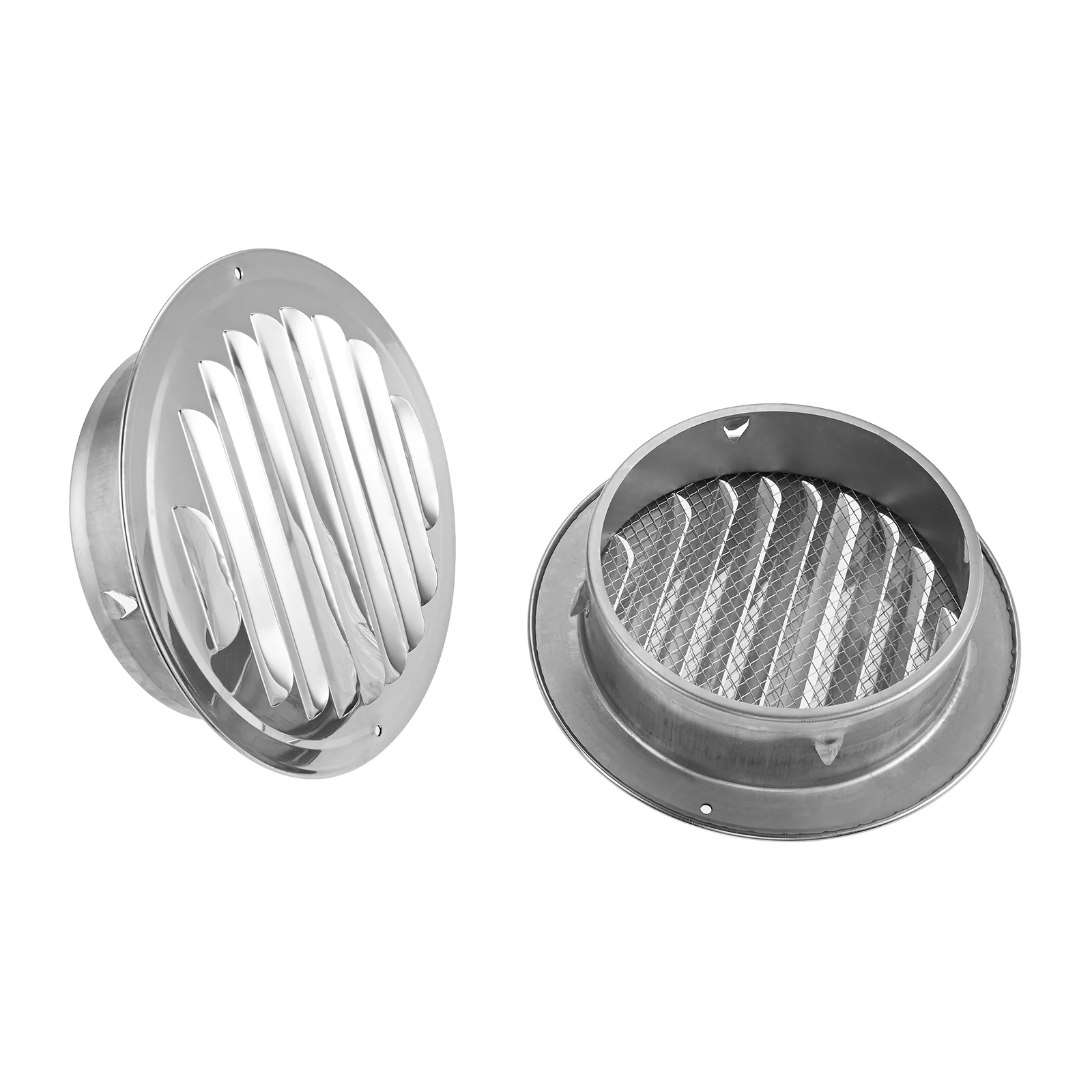 2pcs Stainless Steel Air Vent Grille Insect Protection Home Exterior Wall Ducting Ventilation Cover W/ith Mesh Screen 4 or 6inch