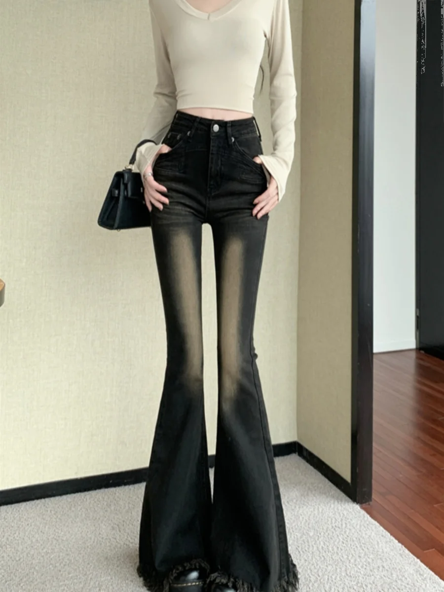

Fall 2025 Women's Slim Fit High Waist Bell Bot Jeans Retro Wa Design Faionable Long Trousers Quali Fabric