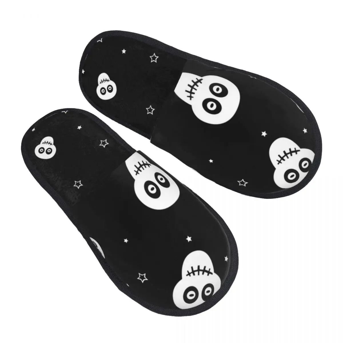 

Indoor Slippers Black Skull Plush Slipper Autumn Winter Shoes House Flat Floor for Bedroom