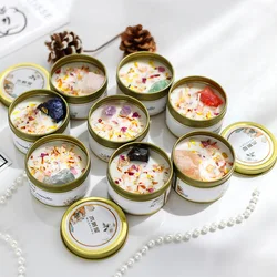 Aromatherapy Candles Crystal Stones Dried Flowers Household Candles Iron Cans Indoor Fragrance Candles Wedding Gifts
