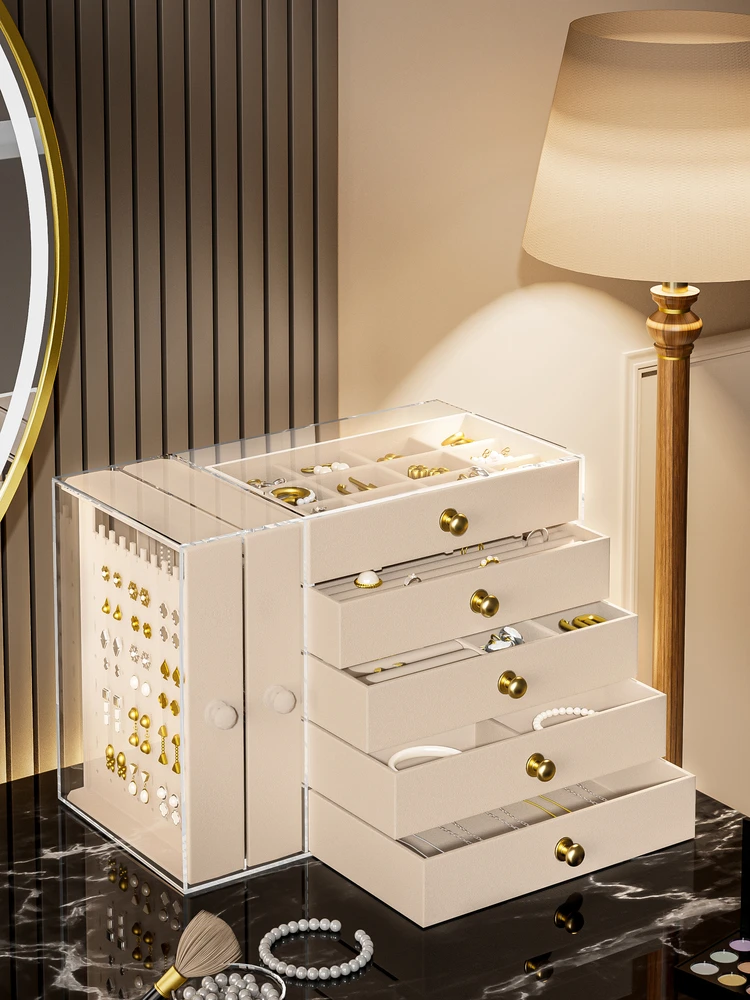 Transparent Drawer Style Velvet Jewelry Storage Box Earring Necklace Multi-layer Jewelry Storage Case Fashionable Accessory O...