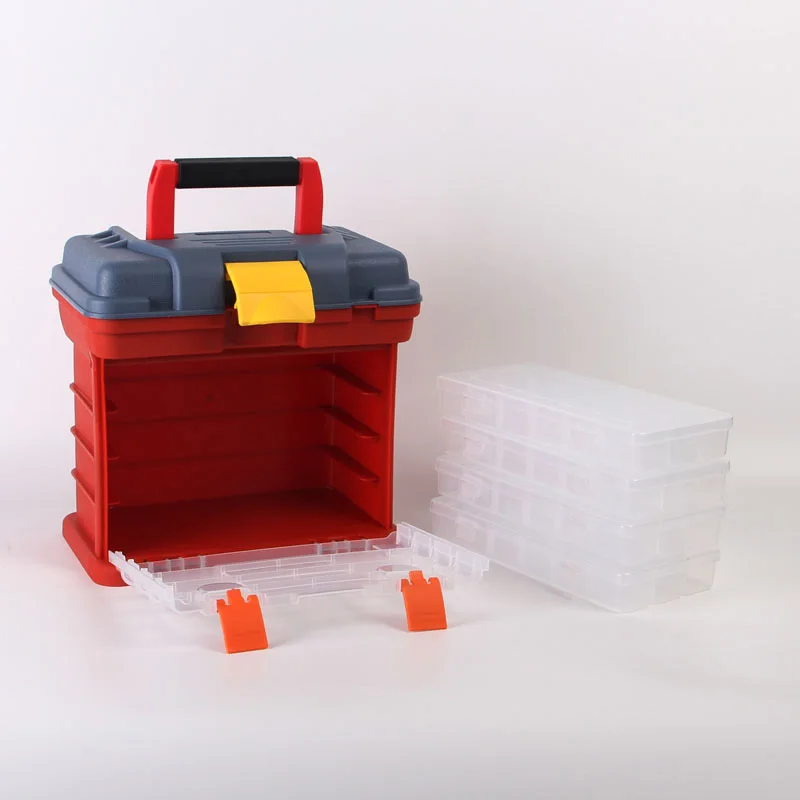 Caja de almacenamiento de Hardware portátil, piezas de 4 capas, caja de herramientas de plástico para exteriores, caja de herramientas para