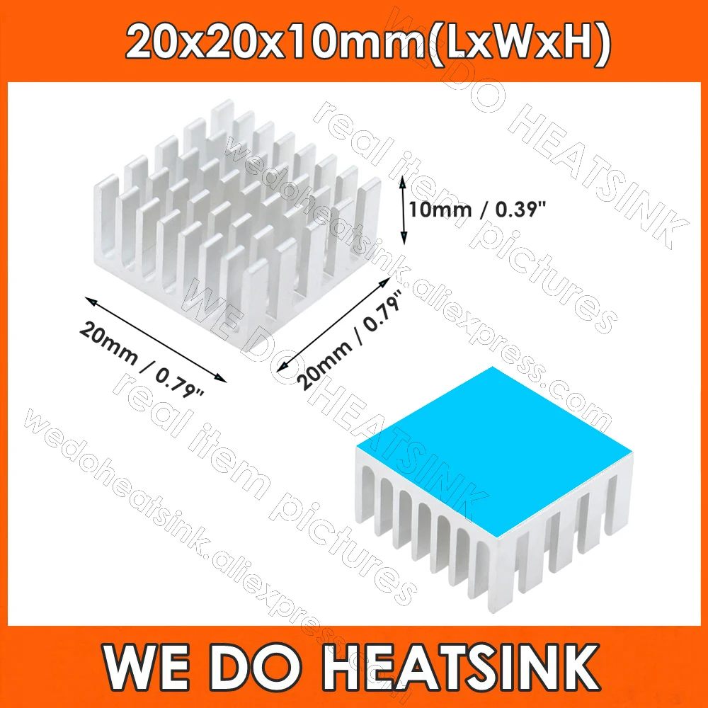 20x20x10mm Silver Aluminum Heatsink Radiator Circuit Board Heat Sink With Thermal Self Adhesive Assembly Tape