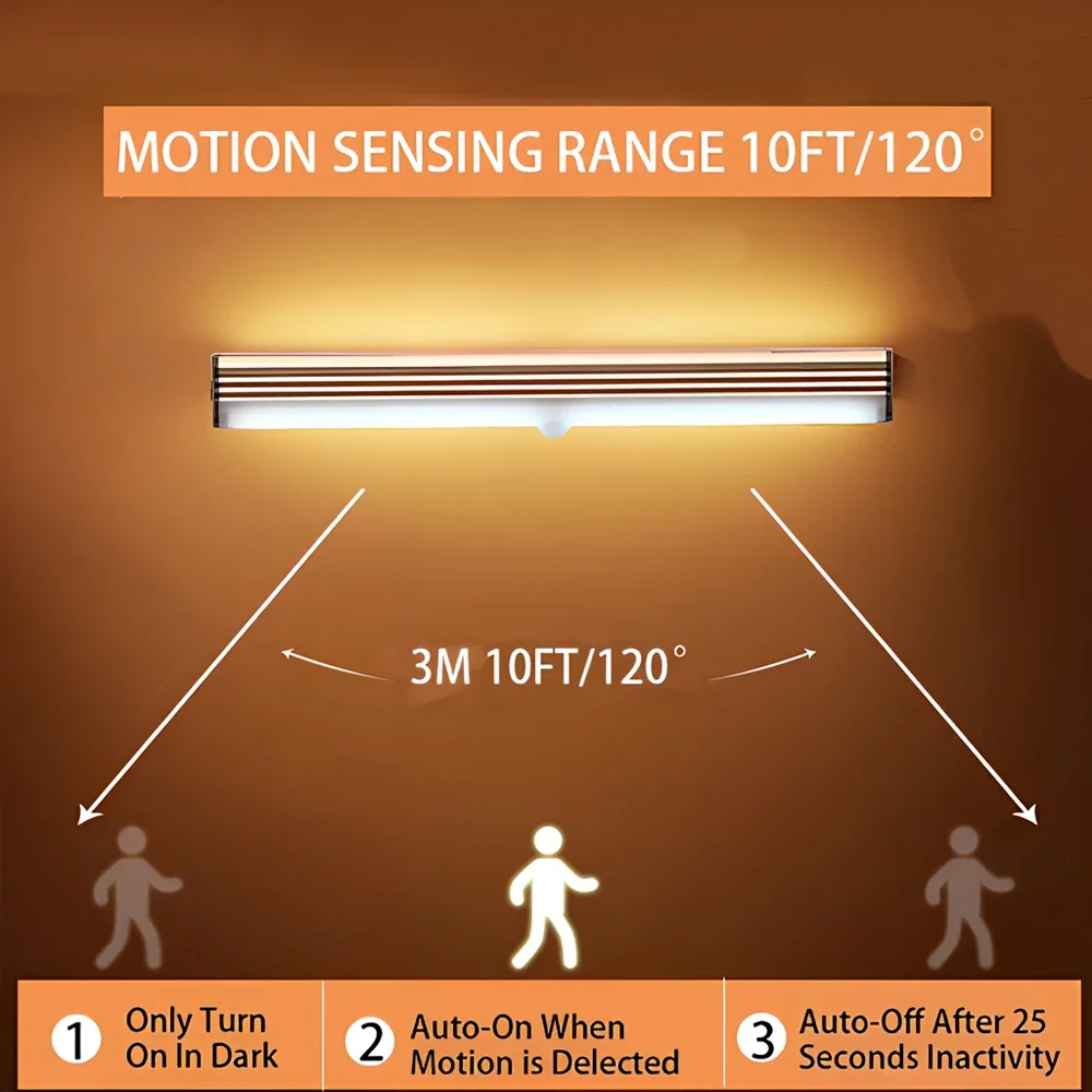 Lampu malam LED nirkabel, lampu Sensor gerak USB magnetik dapat diisi ulang untuk ruang lemari pakaian dapur lorong Tabung detektor bohlam