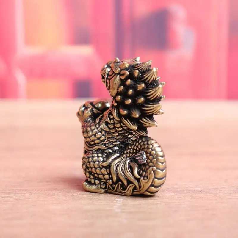 New 1PC Antique Dragon Statue Ornament Moveable Body Joints Exhibition Hall Decor Zodiac Animal Brass Crafts Collection
