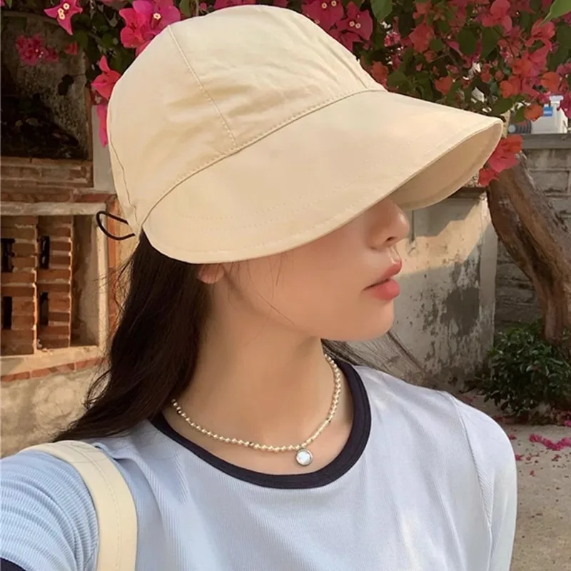 

Foldable Wide Brim Sun Hats Summer Women Girls Drawstring Adjustable Solid Beach Hats Casual Breathable Sunscreen Fisherman Caps