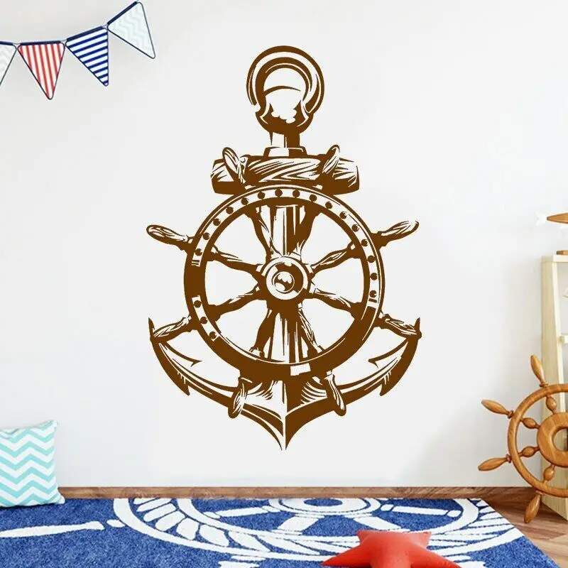 Steering Wheel Nautical Anchor Ocean Sea Style Wall Stickers Vinyl Home Decor Kids Room Bedroom Nursery Decals Wall Poster A956