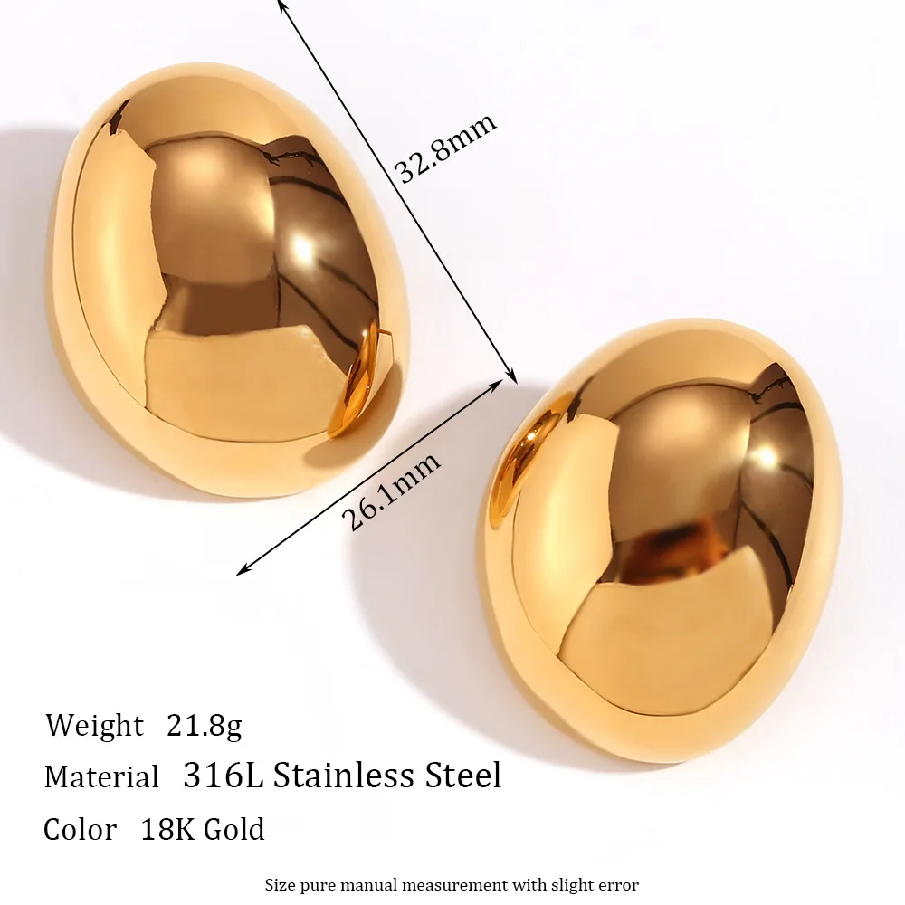 Brinco Stud Chunky Geométrico Oco para Mulheres, Ouro 18K, Prata, Banhado a PVD, Impermeável, Hipoalergênico, Ins