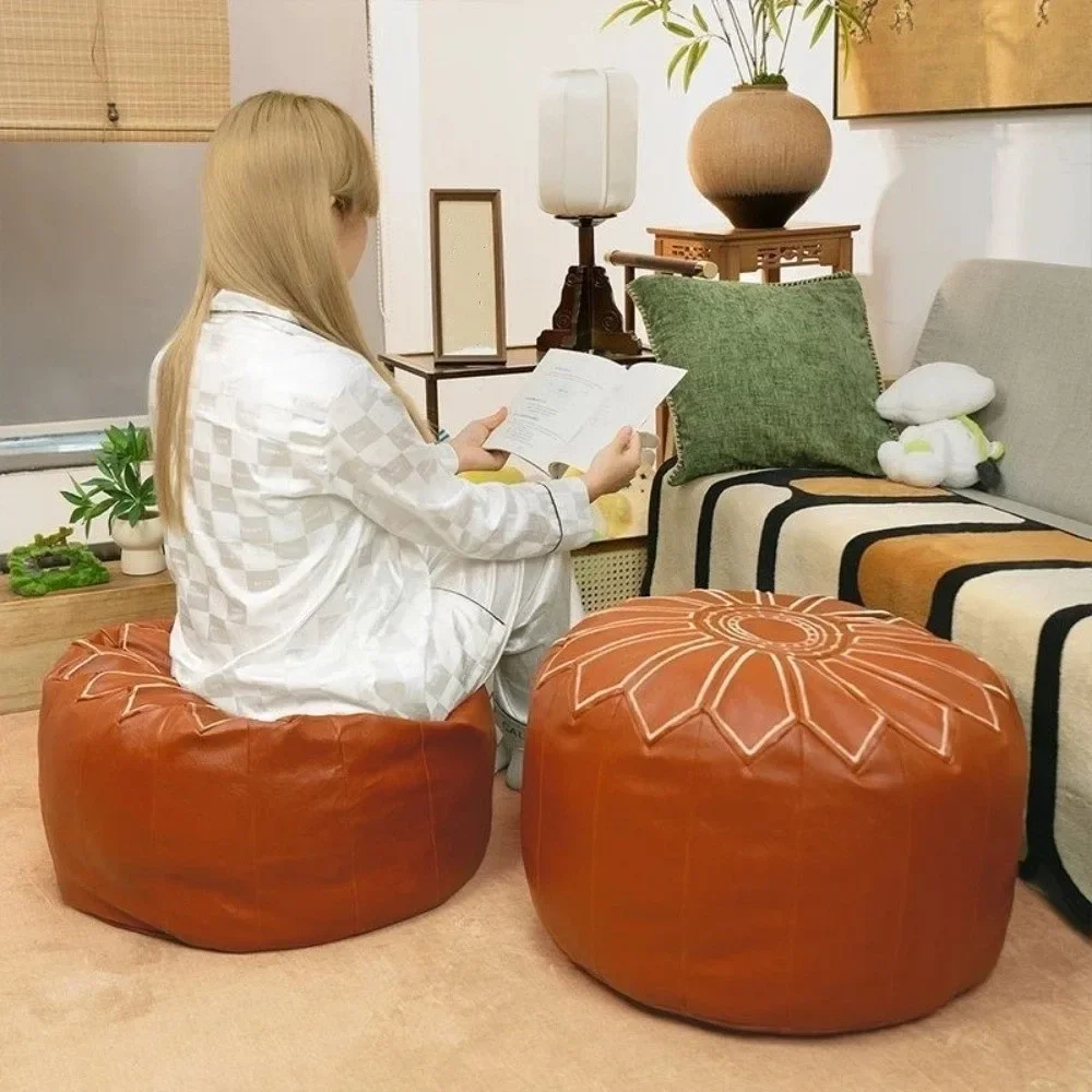 Round Seat Cushion Cover Waterproof Large Capacity Pumpkin Pouf Cover Unstuffed Embroidery Storage Bag Home Furniture