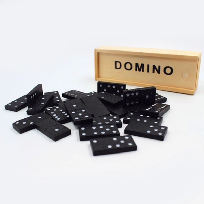 28 unids/set de juegos de mesa de dominó de madera, caja de madera tradicional, juego de dominó, bloques de construcción, rompecabezas educativos para niños, regalos