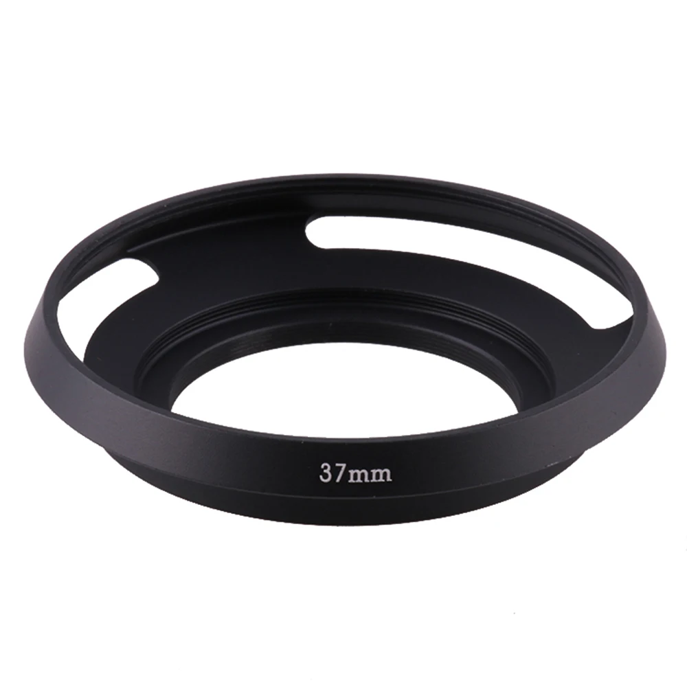 Universal Slim Wide Black 37mm Metal Screw-in Vented Short Lens Hood Camera Photography Accessory for Nikon Canon Sony Camera