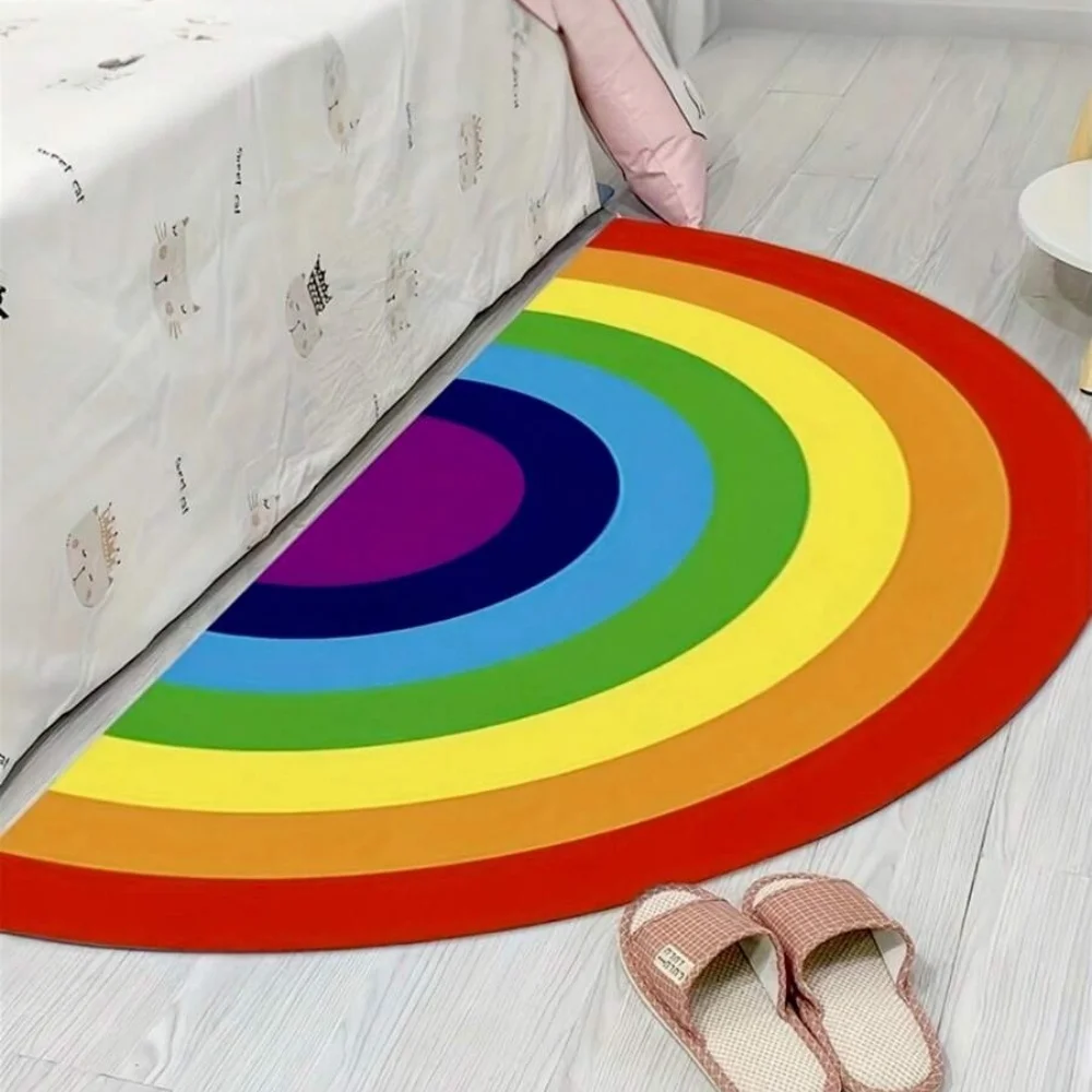 Vibrant Rainbow Semi - Circle Doormat Non Slip Rug for Bedroom Living Room Cute Colorful Floor Mat with Arc Design Perfect