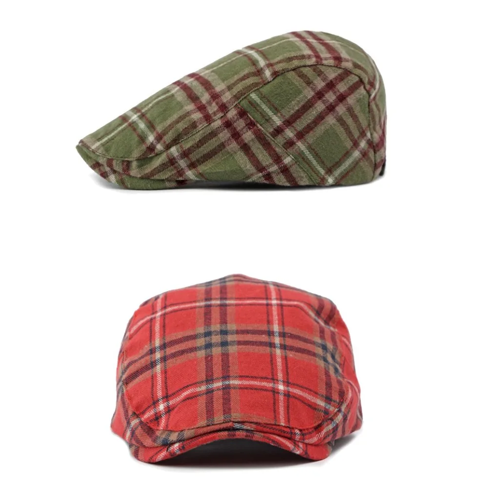 Fashion Keep Warm Vintage English Hat Cool Korean Style Checkered Bud Caps Large Head Girth Classic Yellow Tartan Beret Autumn