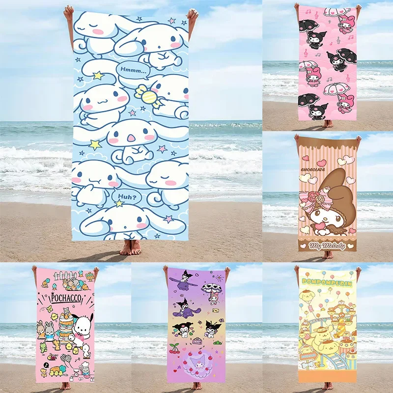 Anime Sanrio Kuromi Cinnamoroll Children Bath Towels Microfiber Beach Swimming Towel Decor for Kids Gift 75x150cm