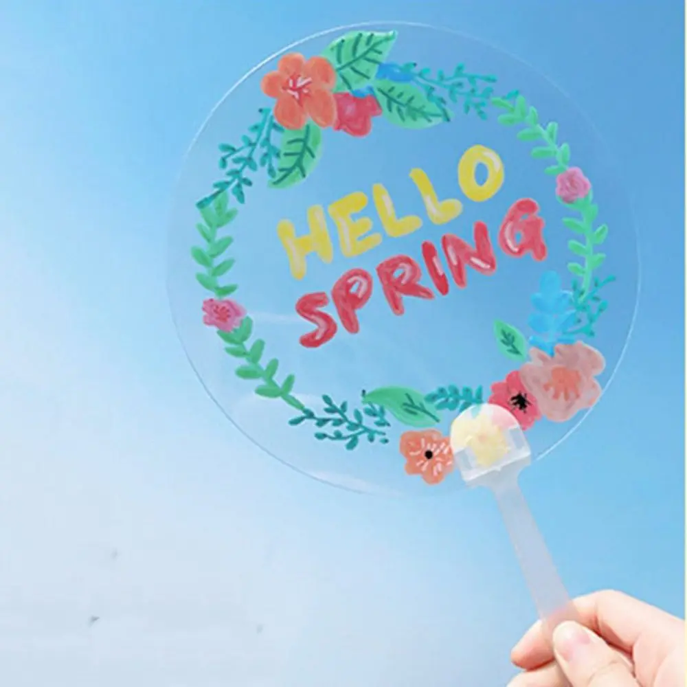 Multi-functional Plastic Transparent Fan Round Unfinished Graffiti Fans Thicken Handheld Blank Painting Fans for Wedding