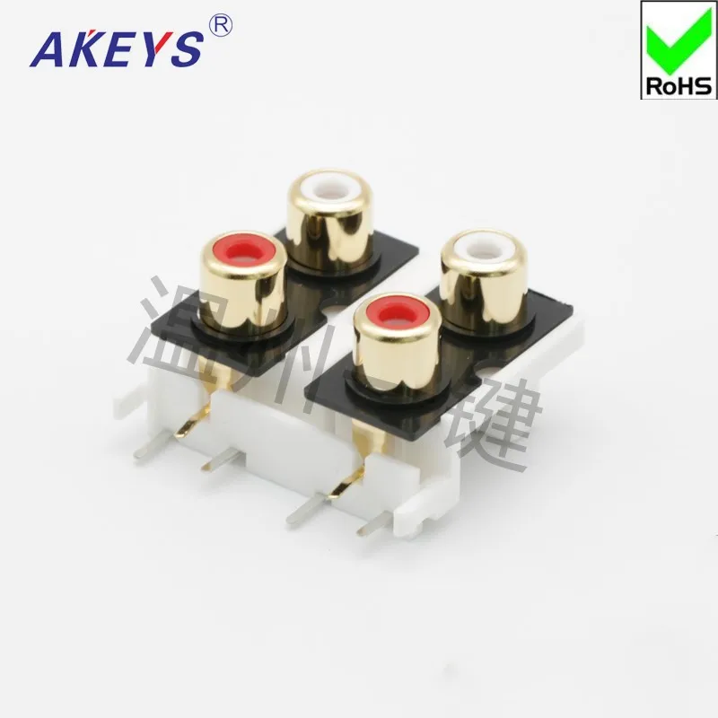 1 PC AV4-8.4-9 Gold-plated Core Socket Lotus Block of 6-foot RCA Socket, 4-hole PCB Welded Audio and Video Socket