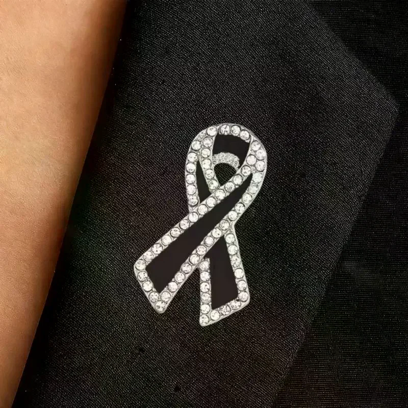 1/3/5Pcs Black Rhinestones Ribbon Brooch Funerals Memorial Pin For Woman Men Suit Dress Shirt Accessories Mourning Badge