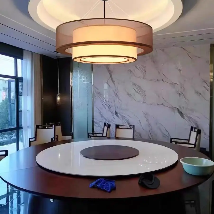 

Chinese restaurant Nordic chandelier box private room large round table dining table restaurant fabric lamp