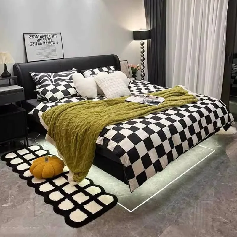 Black Luxury Double Bed Nordic Headrest Loft Queen Home Double Bed Floor Modern Sleeping Lit Deux Place Furniture For Bedroom