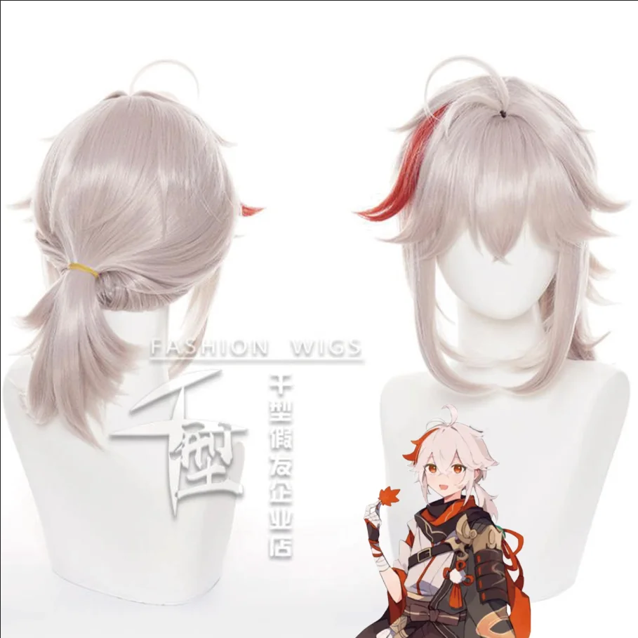 Perruque de Cosplay Synthétique Kaedehara Kazuha Genshin Impact, Cheveux Rouges à Reflets, Degré de Chaleur, Accessoires de ixd'Halloween