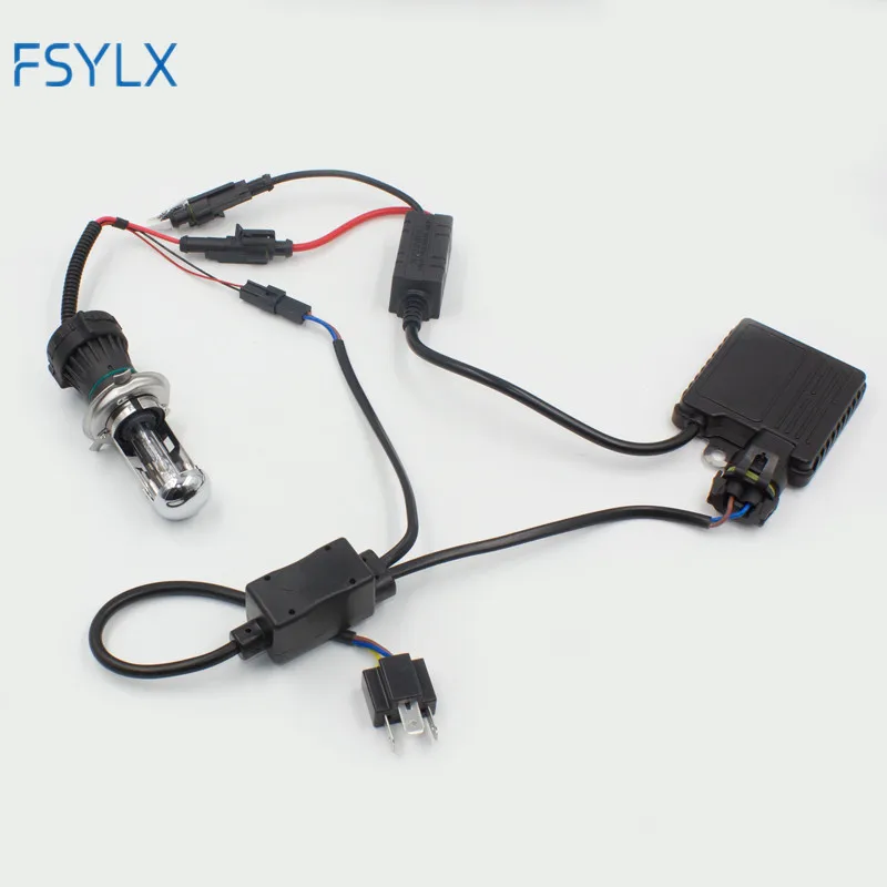 FSYLX 2pc H4 bixenon adapter Hi-Lo Relay Wiring Harness HID Xenon Ballast Cable Wire Connector for One Auto Motor Headlamp Light