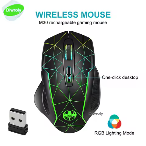 2.4G Wireless Mouse Rechargeable Gamer PC Mice Ergonomic 400mAh with 1600DPI Gaming Mice for Office Laptop with Windows Mac
