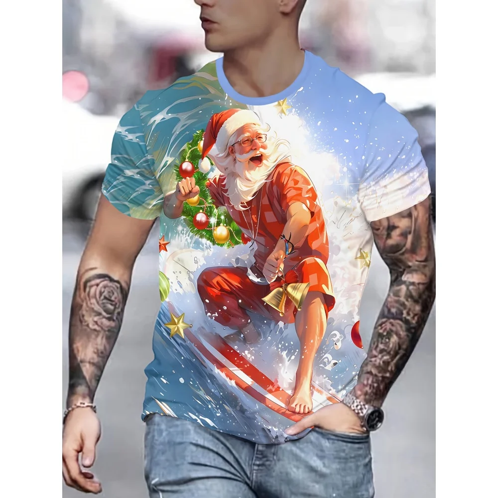 

Men's Casual T-Shirt Christmas Fishing Pattern Funny Party Round Neck Short Sleeve Tops Summer Outdoors Oversized Men's Clothing