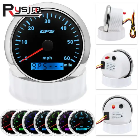 60 120 200 KMH MPH 85mm Marine GPS Speedometer Boat speed meter with GPS Antenna Motorcycle Car Gauge for audi a3 a4 7 Color LED